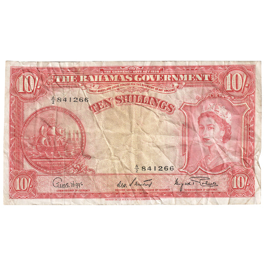 Bahamas (1953) 10 Shilling Note, Pick #14d, VF