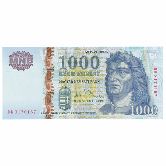 Hungary 2006 1,000 Forint Note, Pick #195b, UNC