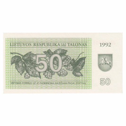 Lithuania 1992 50 Talona Note, Pick #41, UNC