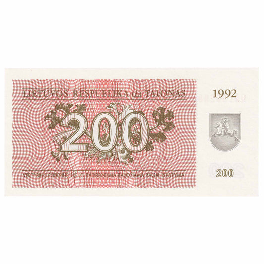 Lithuania 1992 200 Talona Note, Pick #43a, UNC