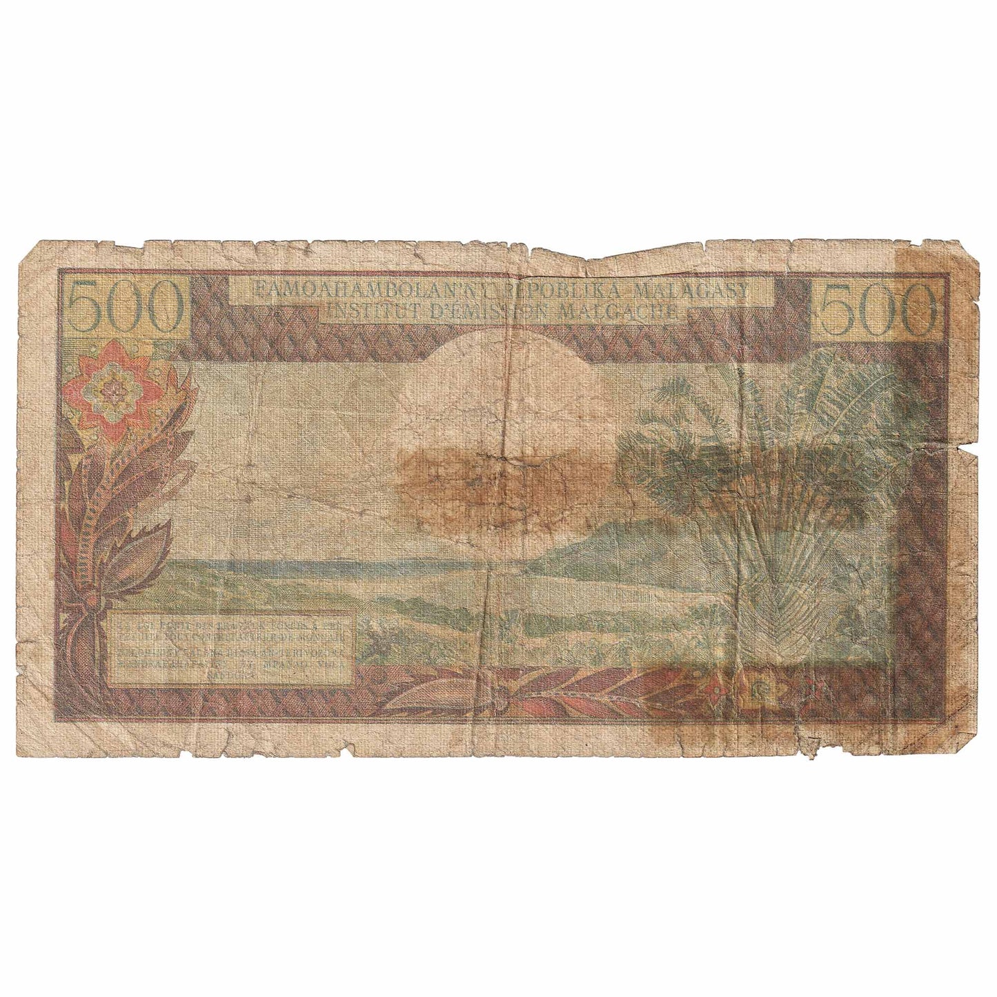 Madagascar 1966 500 Francs=100 Ariary Note, Pick #58a, Circ