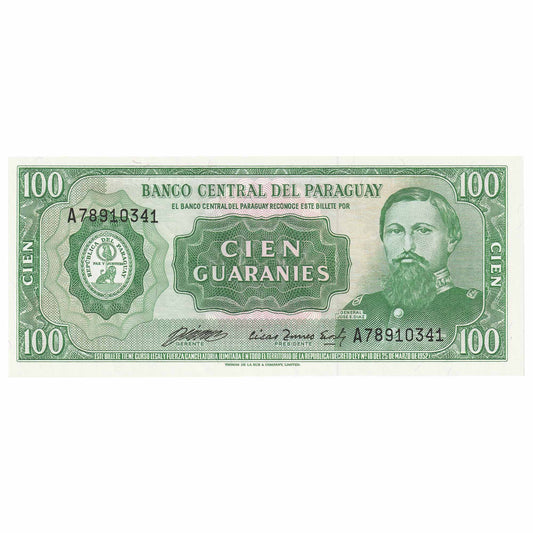 Paraguay L.1952 100 Guaranies Note, Pick #199b, UNC