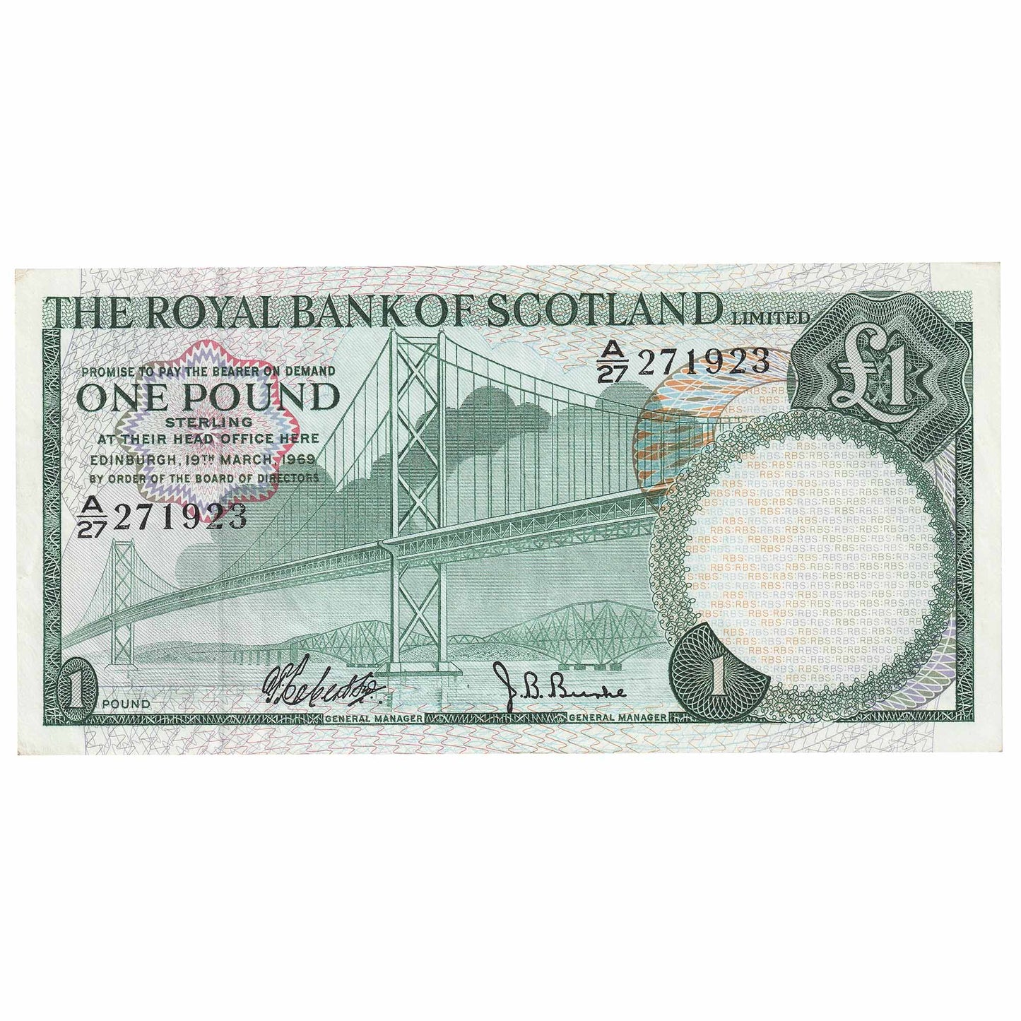 Scotland 1969 Royal Bank of Scotland 1 Pound Note, SC814a, VF-EF