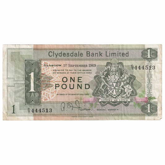 Scotland 1969 Clydesdale Bank 1 Pound Note, SC317b, VF