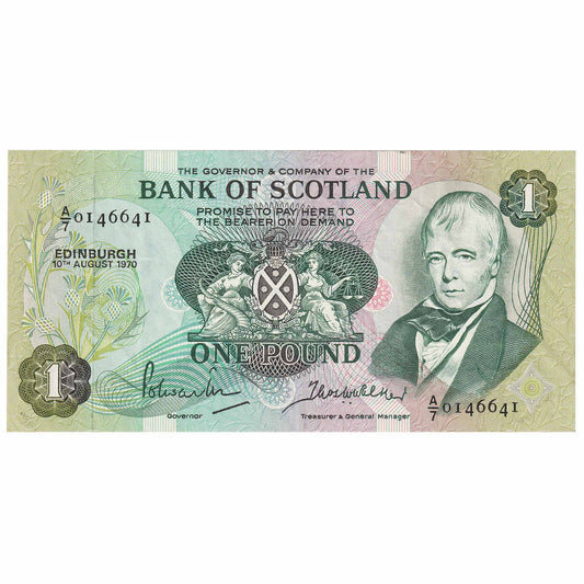 Scotland 1970 Bank of Scotland 1 Pound Note, SC109a, VF-EF