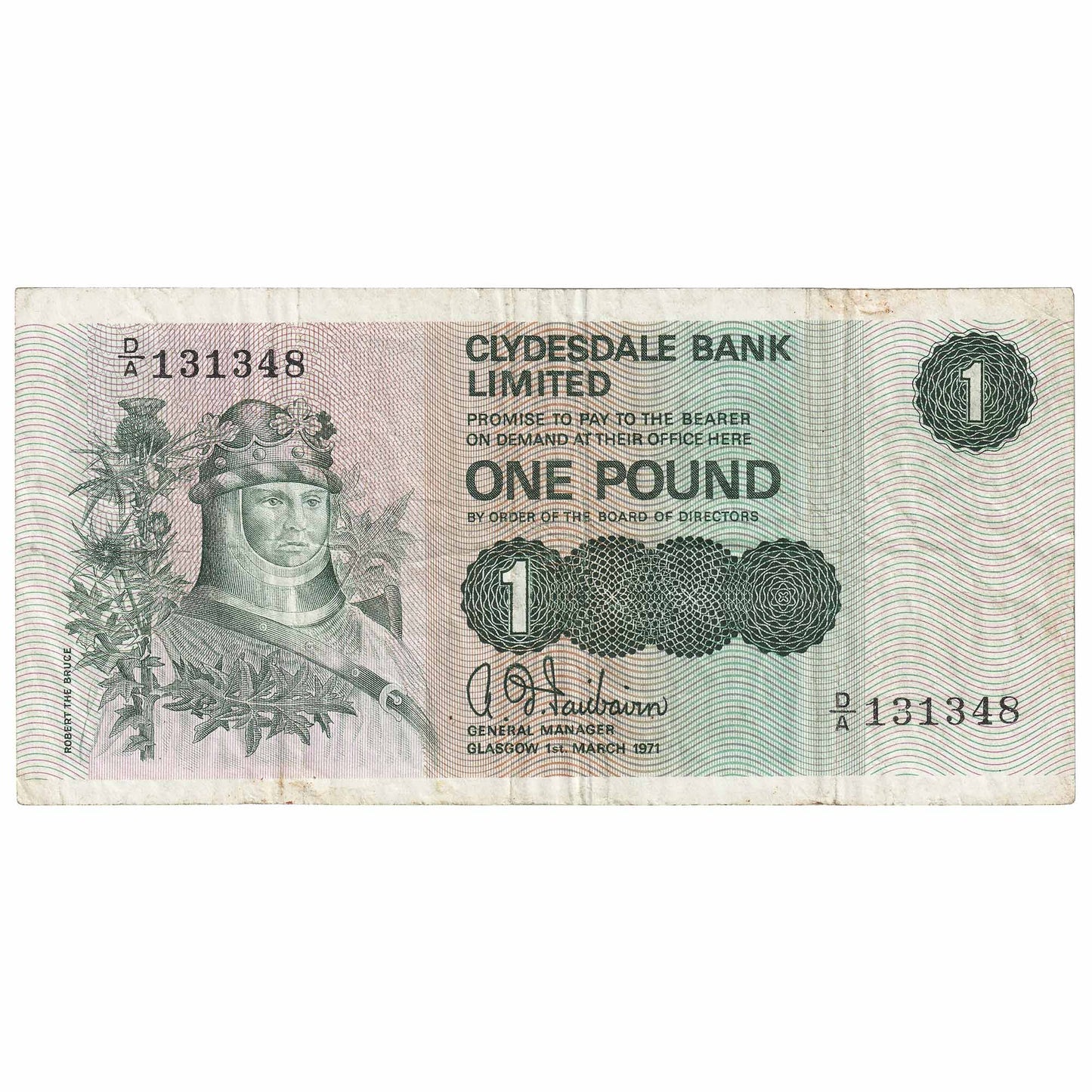 Scotland 1971 Clydesdale Bank 1 Pound Note, SC318a, VF