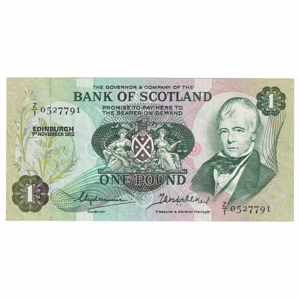 Scotland 1972 Bank of Scotland 1 Pound Note, SC109b, Replacement, EF