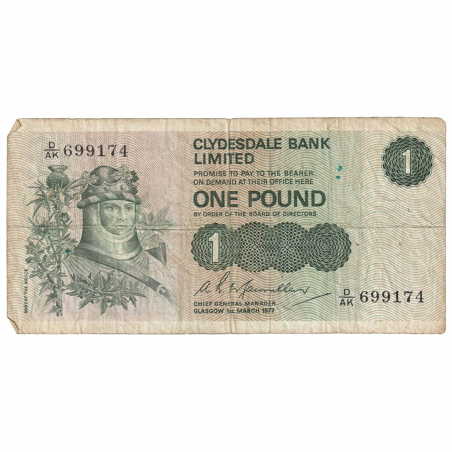 Scotland 1977 Clydesdale Bank 1 Pound Note, SC318c, Circ