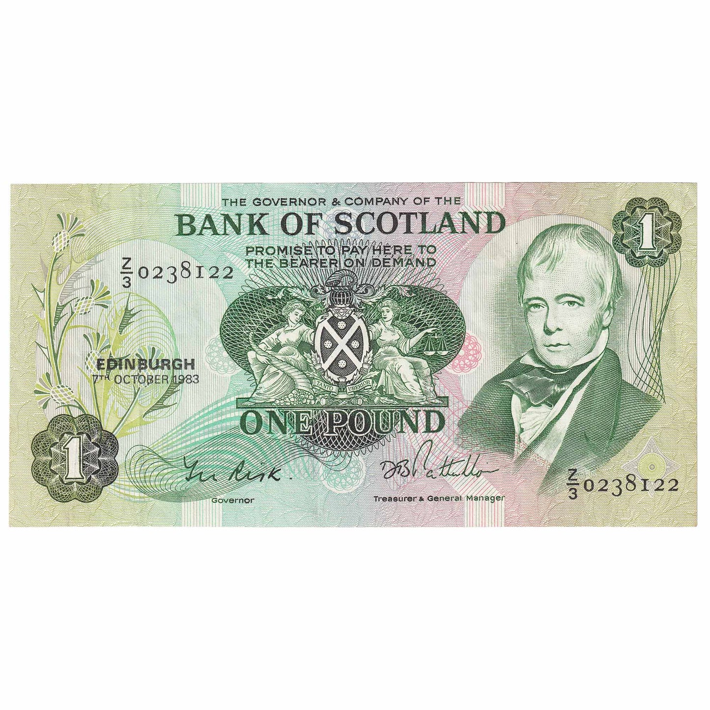 Scotland 1983 Bank of Scotland 1 Pound Note, SC109e, Replacement, EF