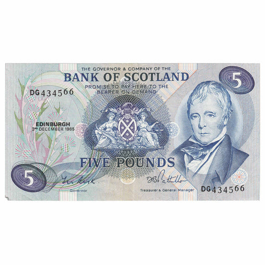 Scotland 1985 Bank of Scotland 5 Pound Note, SC121e, EF