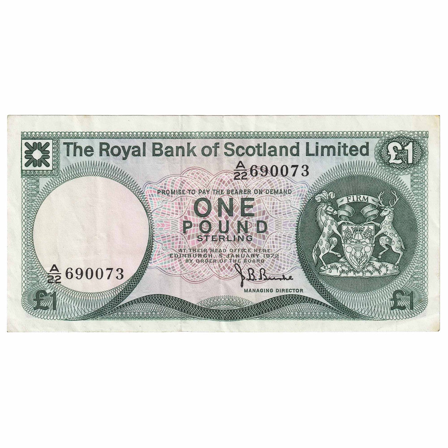 Scotland 1972 Royal Bank of Scotland 1 Pound Note, SC815, EF