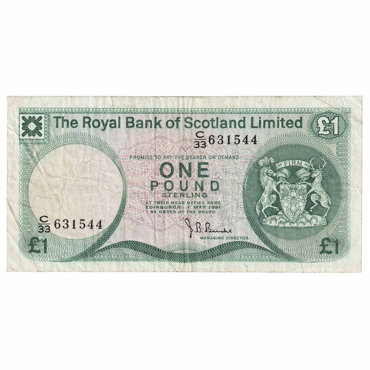 Scotland 1981 Royal Bank of Scotland 1 Pound Note, SC815, VF