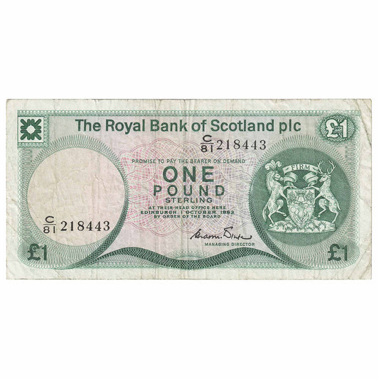 Scotland 1983 Royal Bank of Scotland 1 Pound Note, SC831b, VF