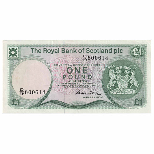 Scotland 1985 Royal Bank of Scotland 1 Pound Note, SC831b, EF-AU