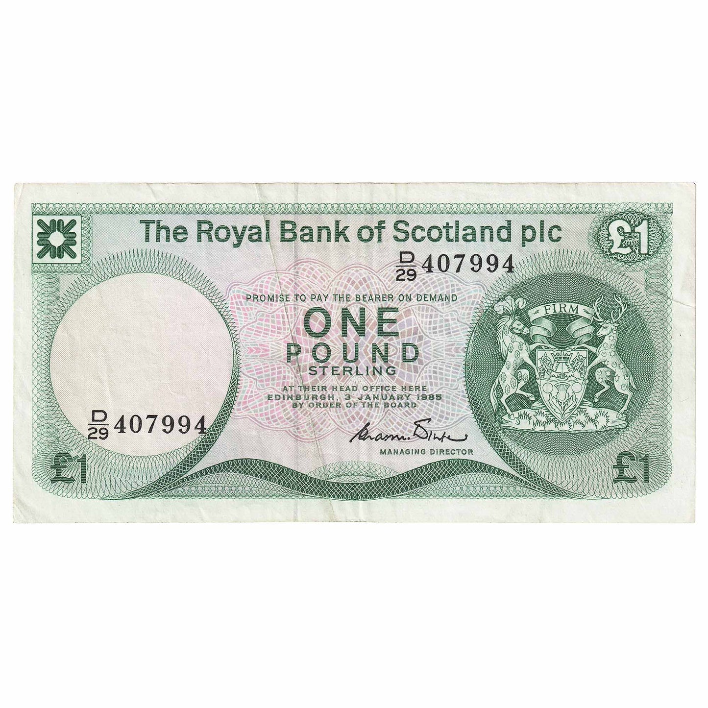 Scotland 1985 Royal Bank of Scotland 1 Pound Note, SC831b, EF