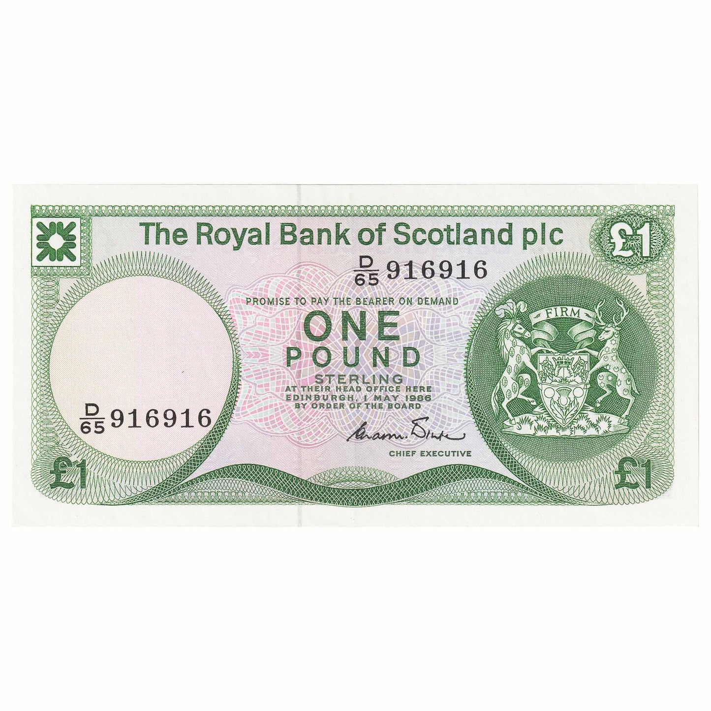 Scotland 1986 Royal Bank of Scotland 1 Pound Note, SC831b, AU