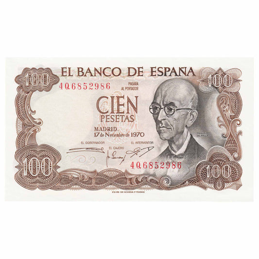 Spain 1970 100 Pesetas Note, Pick #152a, UNC