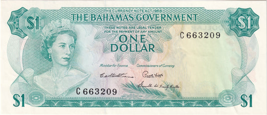 Bahamas 1965 1 Dollar Note, Pick #18b 3 Signatures, AU