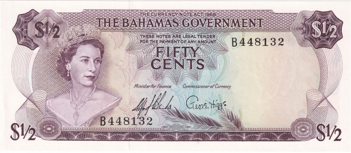 Bahamas 1965 1/2 Dollar Note, Pick #17a, UNC