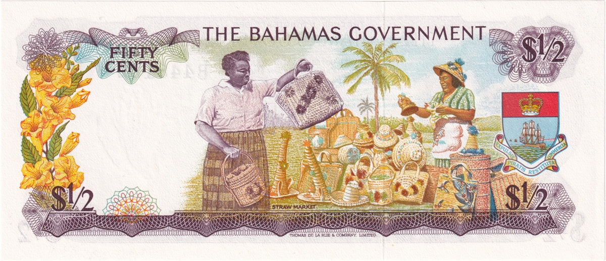 Bahamas 1965 1/2 Dollar Note, Pick #17a, UNC