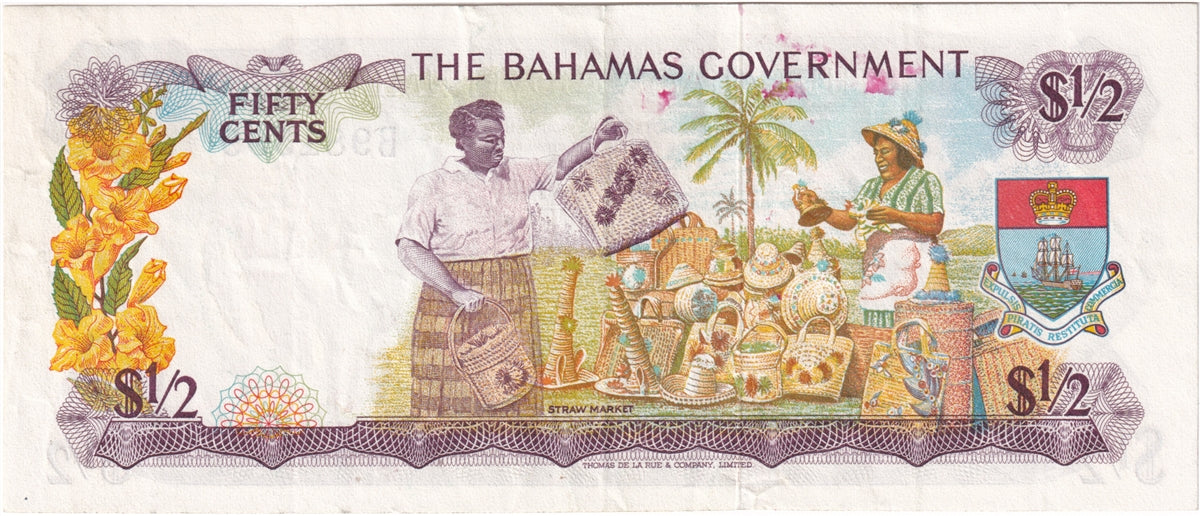 Bahamas 1965 1/2 Dollar Note, Pick #17a, VF