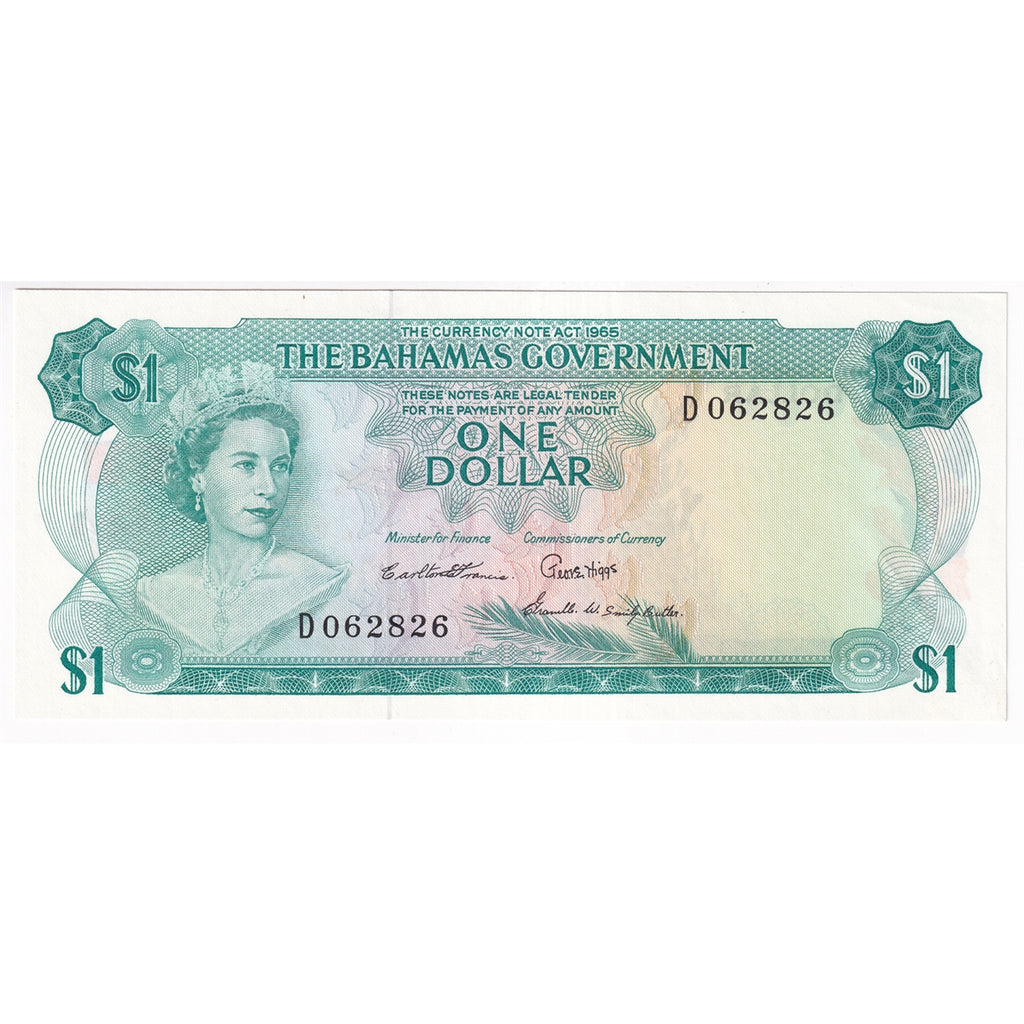 Bahamas 1965 1 Dollar Note, Pick #18b 3 Signatures, UNC