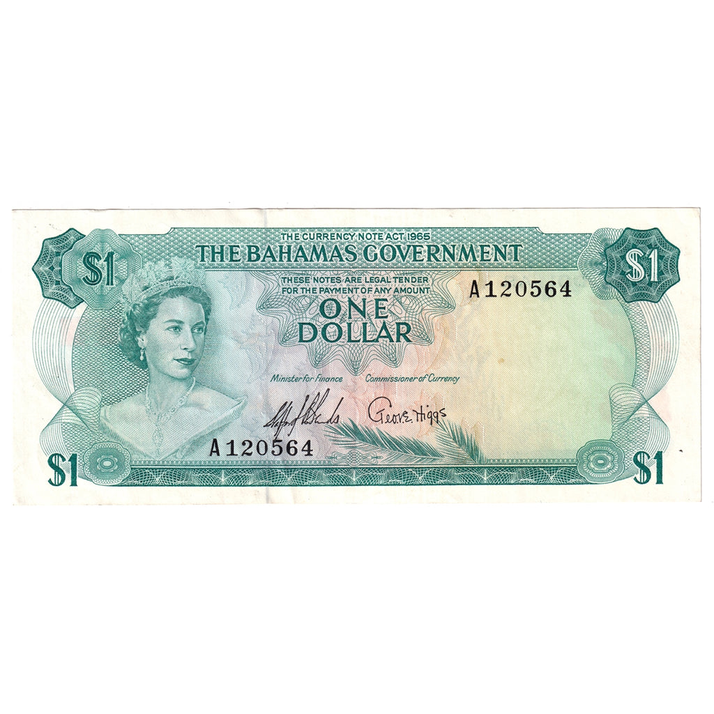 Bahamas 1965 1 Dollar Note, Pick #18a 2 Signatures, EF-AU