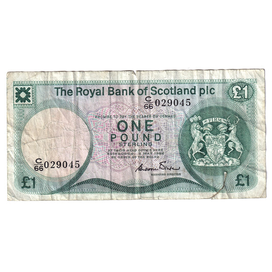 Scotland 1982 Royal Bank of Scotland 1 Pound Note, SC831a, C/66, VF (damaged)