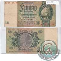 Germany 1933 50 Reichsmark Note, Pick #182a, F-VF