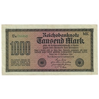 Germany 1922 1,000 Mark Note, Pick #76g, AU