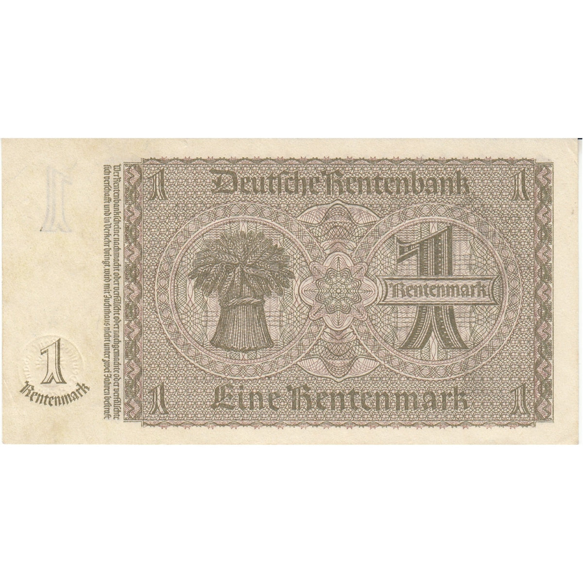 Germany 1937 1 Rentenmark Note, Pick #173b, F-VF