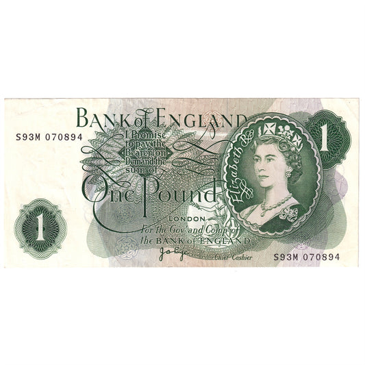 Great Britain 1970 1 Pound Note, BE79b S-M, EF