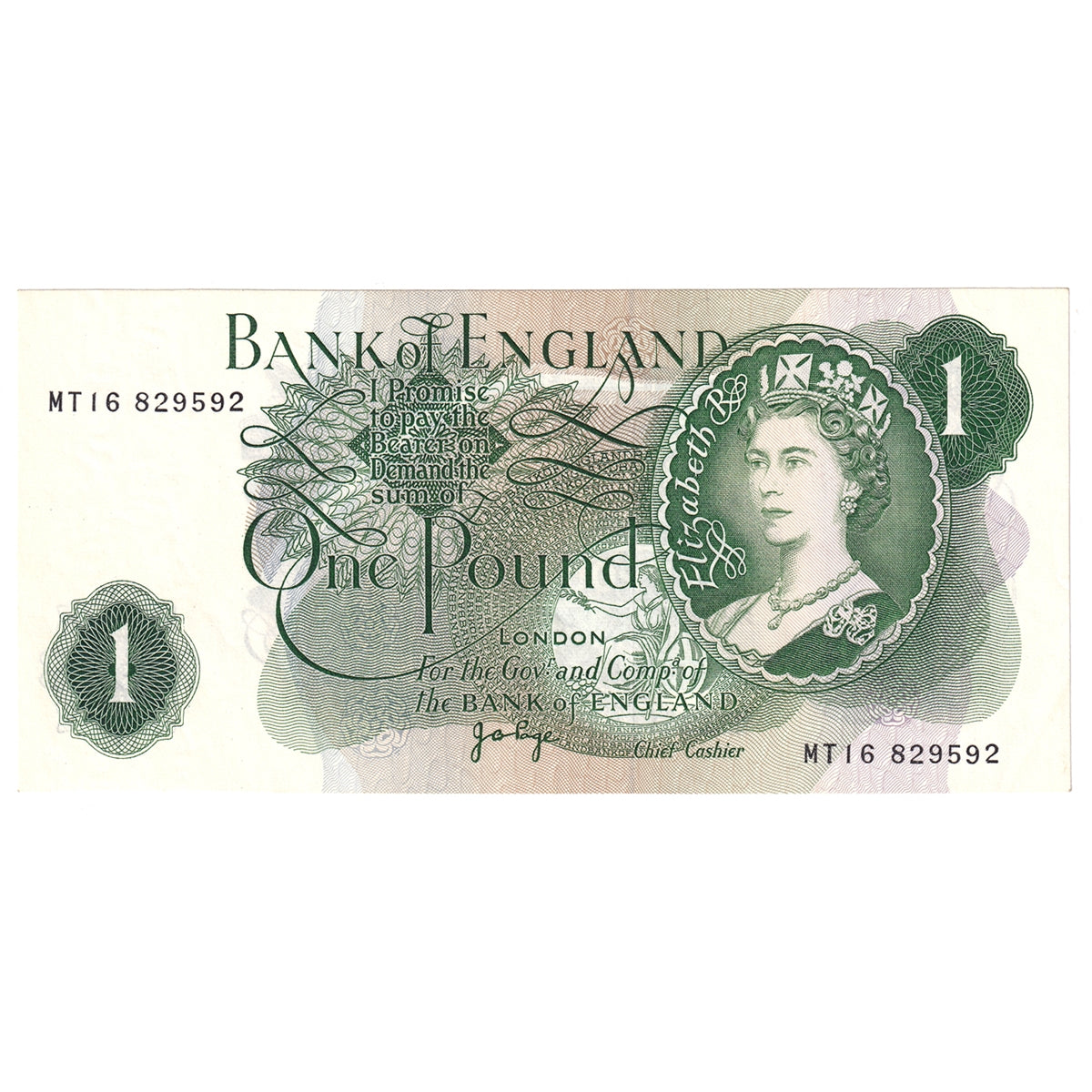 Great Britain 1970 1 Pound Note, BE82f MT--, EF-AU