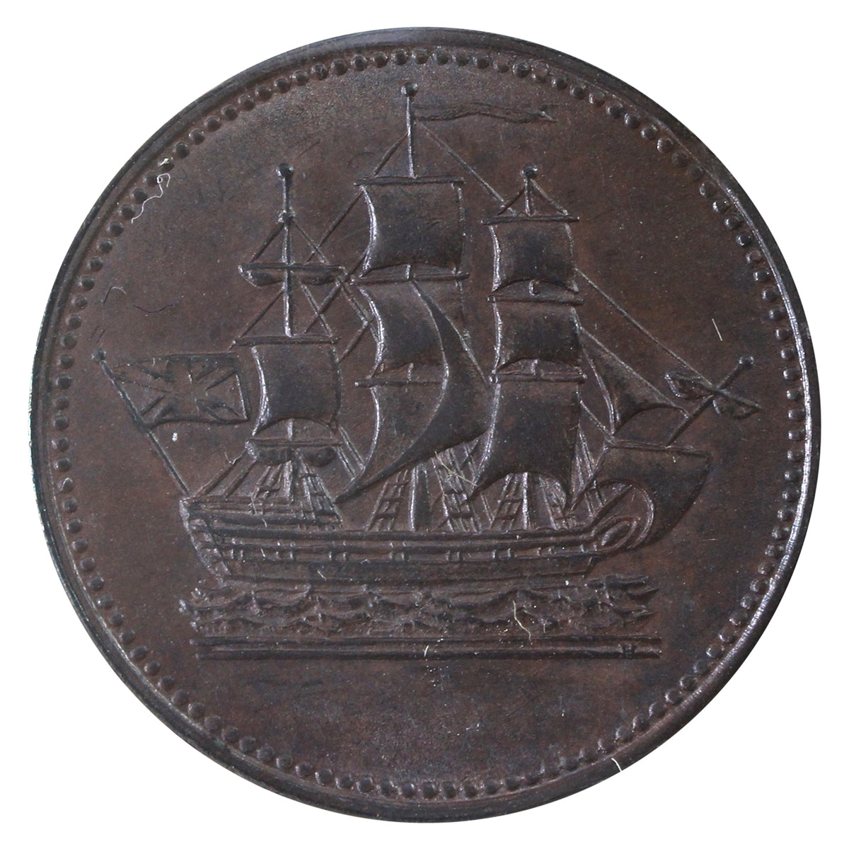 PE-10-31 No Date (1835) PEI Ships Colonies & Commerce Bank Token, ICCS Certified MS-62