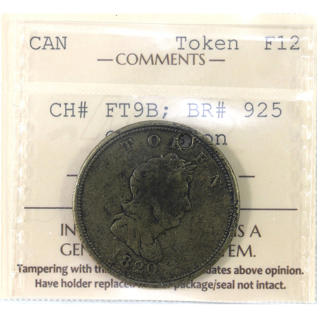 FT-9B North West Company Fur Trade Token, Brass, Holed ICCS Certified F-12 (Corrosion)