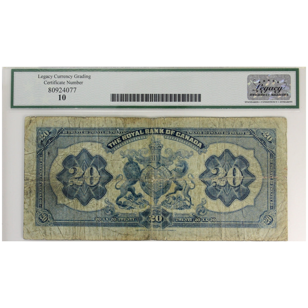 630-14-10 1927 Royal Bank $20 Neill Signature at Left, Legacy Certified VG-10