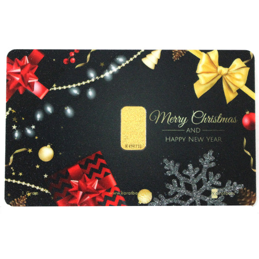 Karatbars 1 gram Gold Bar in Merry Christmas & Happy New Year Assay Card (No Tax)