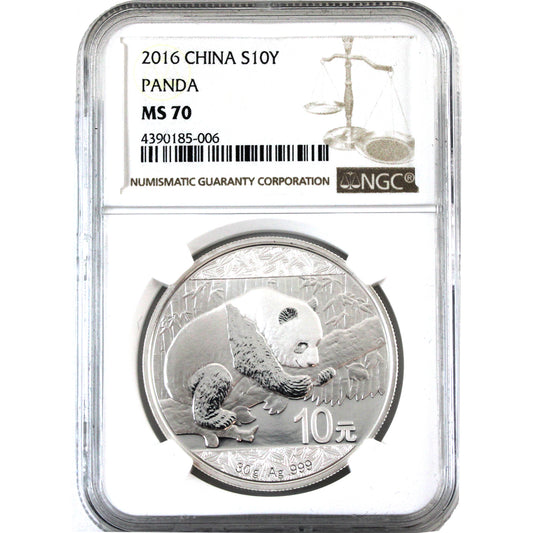 2016 China 10Y Panda 30g Silver NGC Certified MS-70 (No Tax)