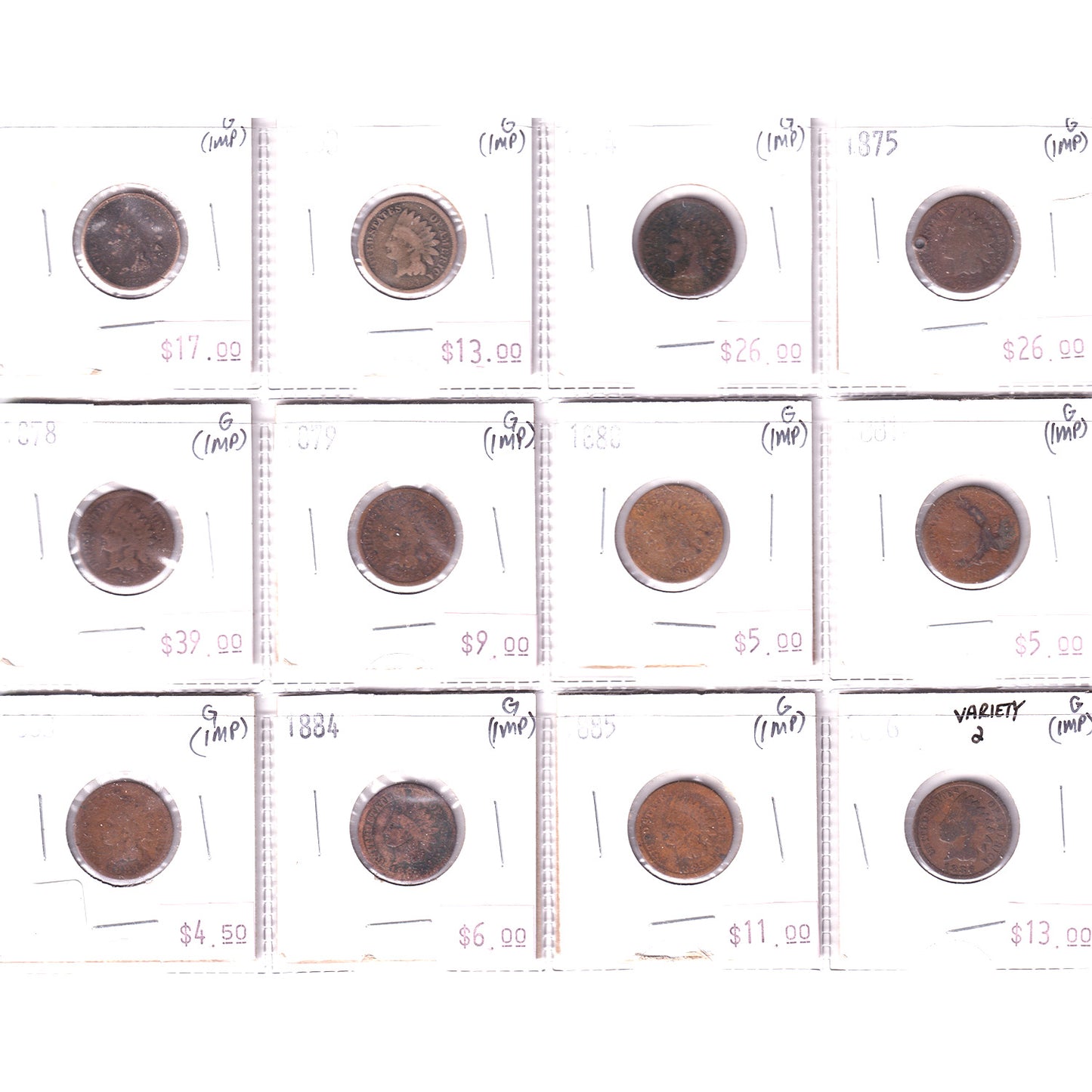 Lot of 12x 1859-1886 USA Cent, Good, 12Pcs. (Impaired)