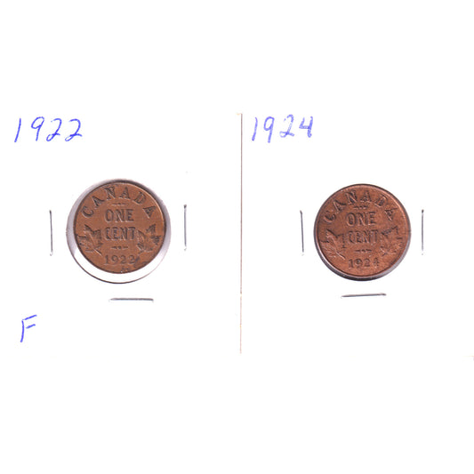 Pair of 1922 & 1924 Canada 1-Cent, Fine, 2Pcs.