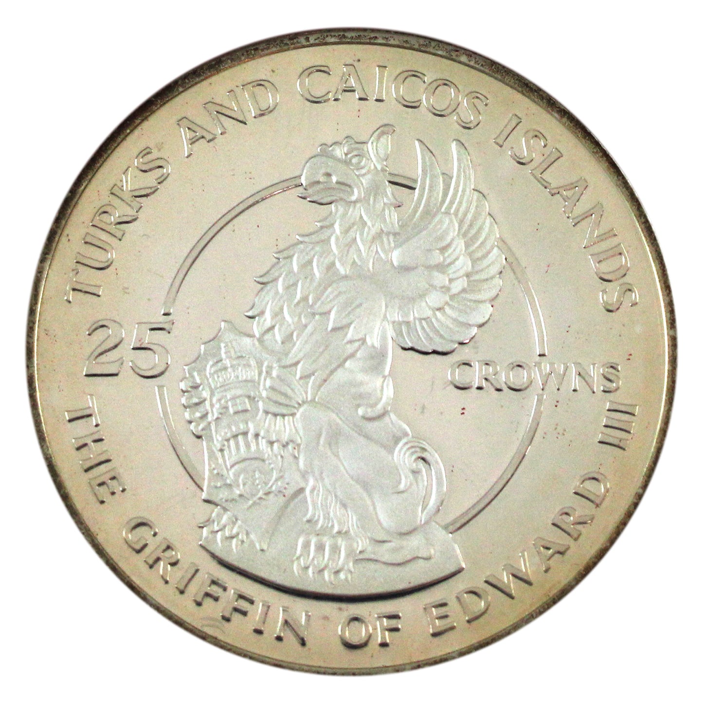 1978 Turks Caicos Islands 25 Crowns Griffin Edward III Proof Silver Coin