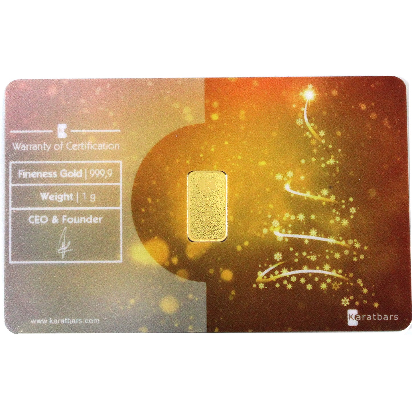 Karatbars 1 gram .9999 Gold Bar in Merry Christmas Assay Card (No Tax)