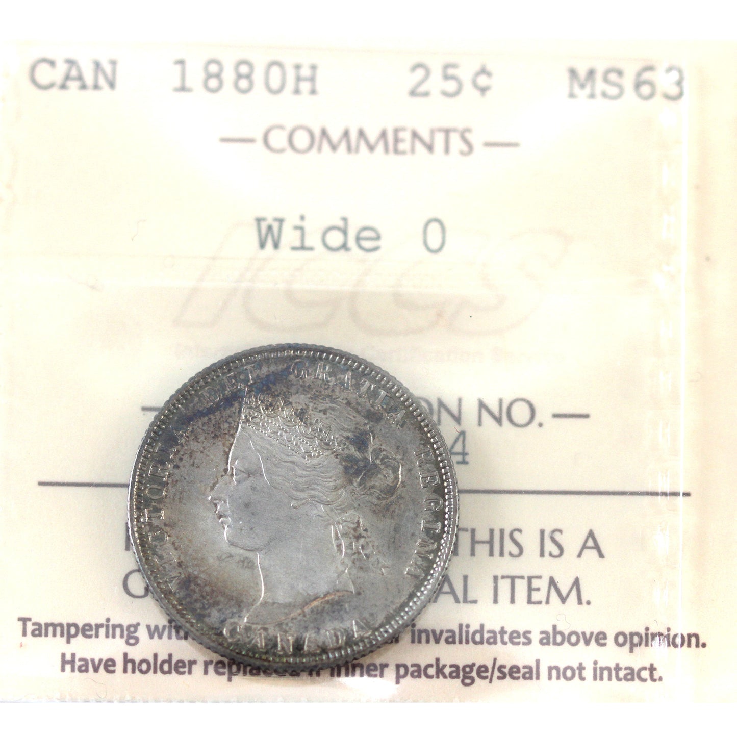 1880H Wide O Canada 25-cents ICCS Certified MS-63 *RARE* Pop: 1 NO Credit Cards/Paypal