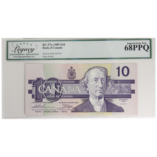 BC-57a 1989 Canada $10 Thiessen-Crow, AER Legacy Certified GUNC-68 PPQ