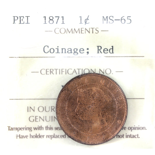 1871 Coinage Prince Edward Island 1-cent ICCS Certified MS-65 Red