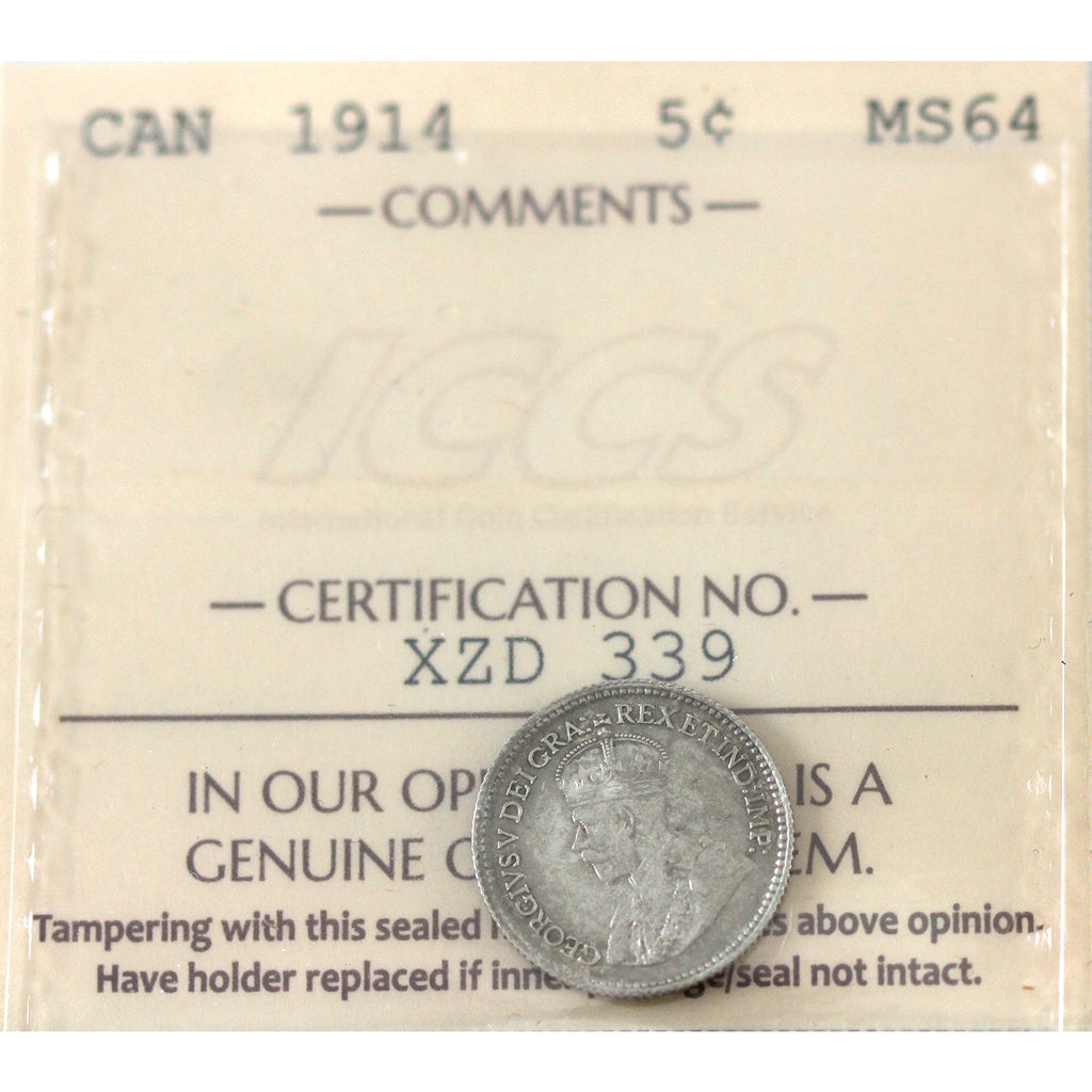 1914 Canada 5-cents ICCS Certified MS-64