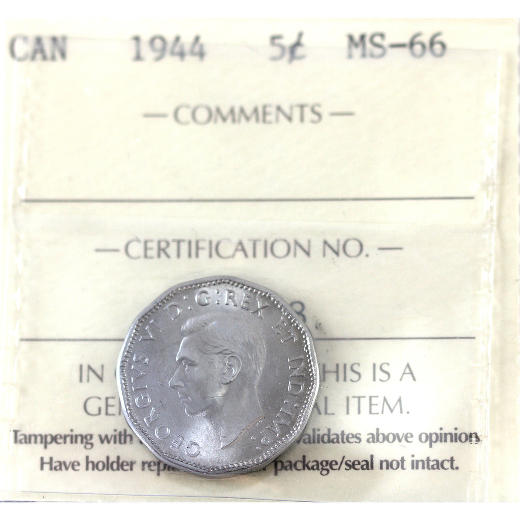 1944 Canada 5-cents ICCS Certified MS-66