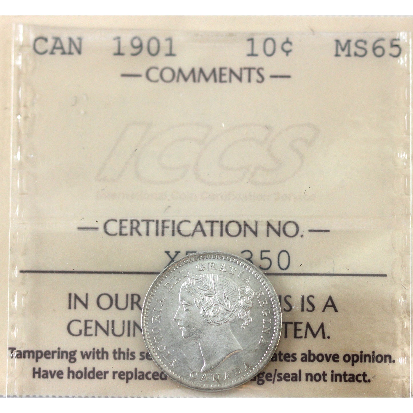 1901 Canada 10-cents ICCS Certified MS-65