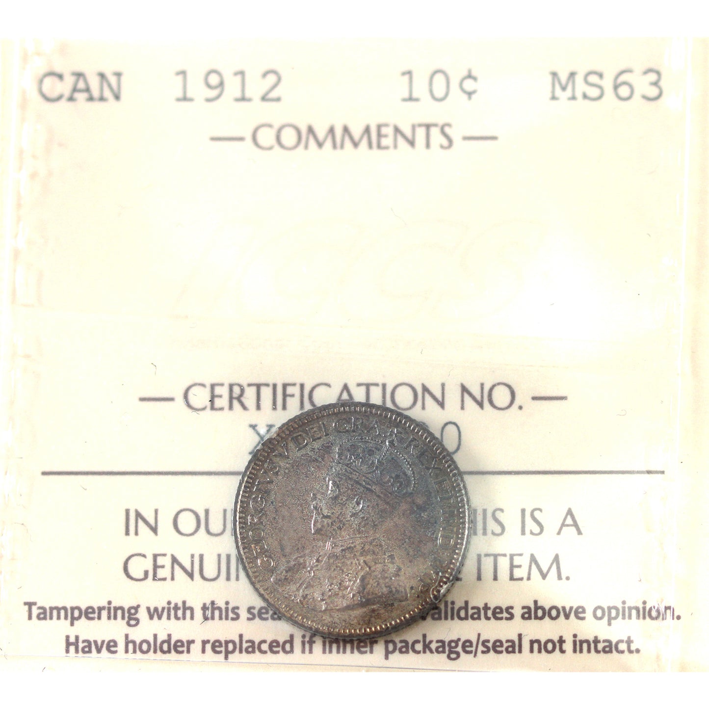 1912 Canada 10-cents ICCS Certified MS-63