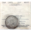 1905 Canada 25-cents ICCS Certified MS-63 No Credit Cards/Paypal